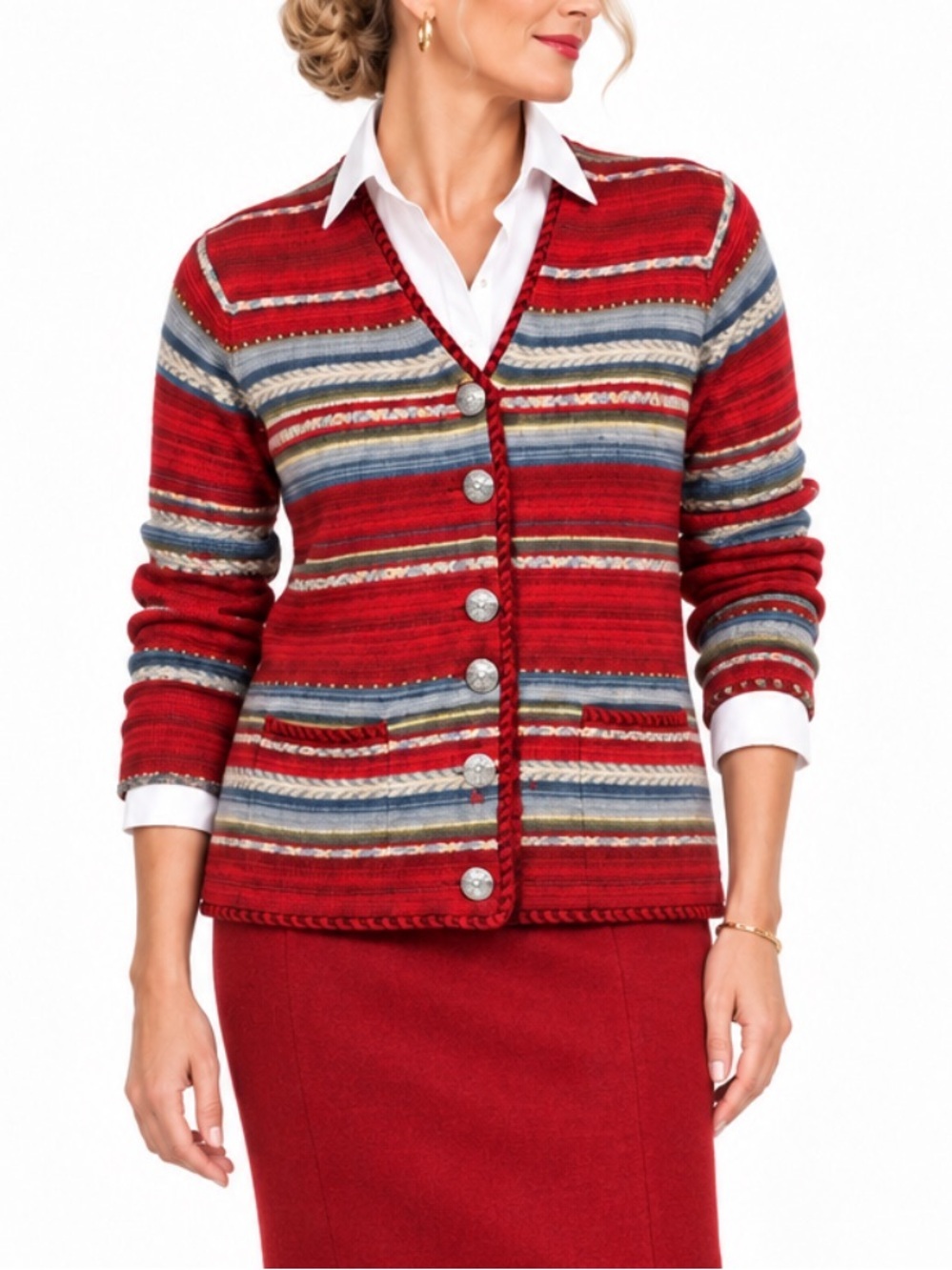Rare Vintage 90s Talbots Fair Isle Southwestern Button Down Cardigan Sweater SM